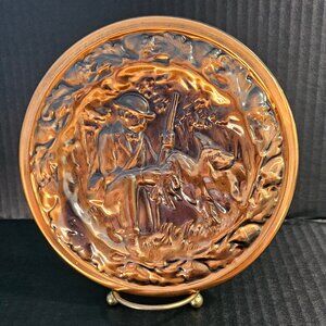 Embossed Copper Wall Plate Copper Craft Guild Hunter With Dogs 6.5" Vintage